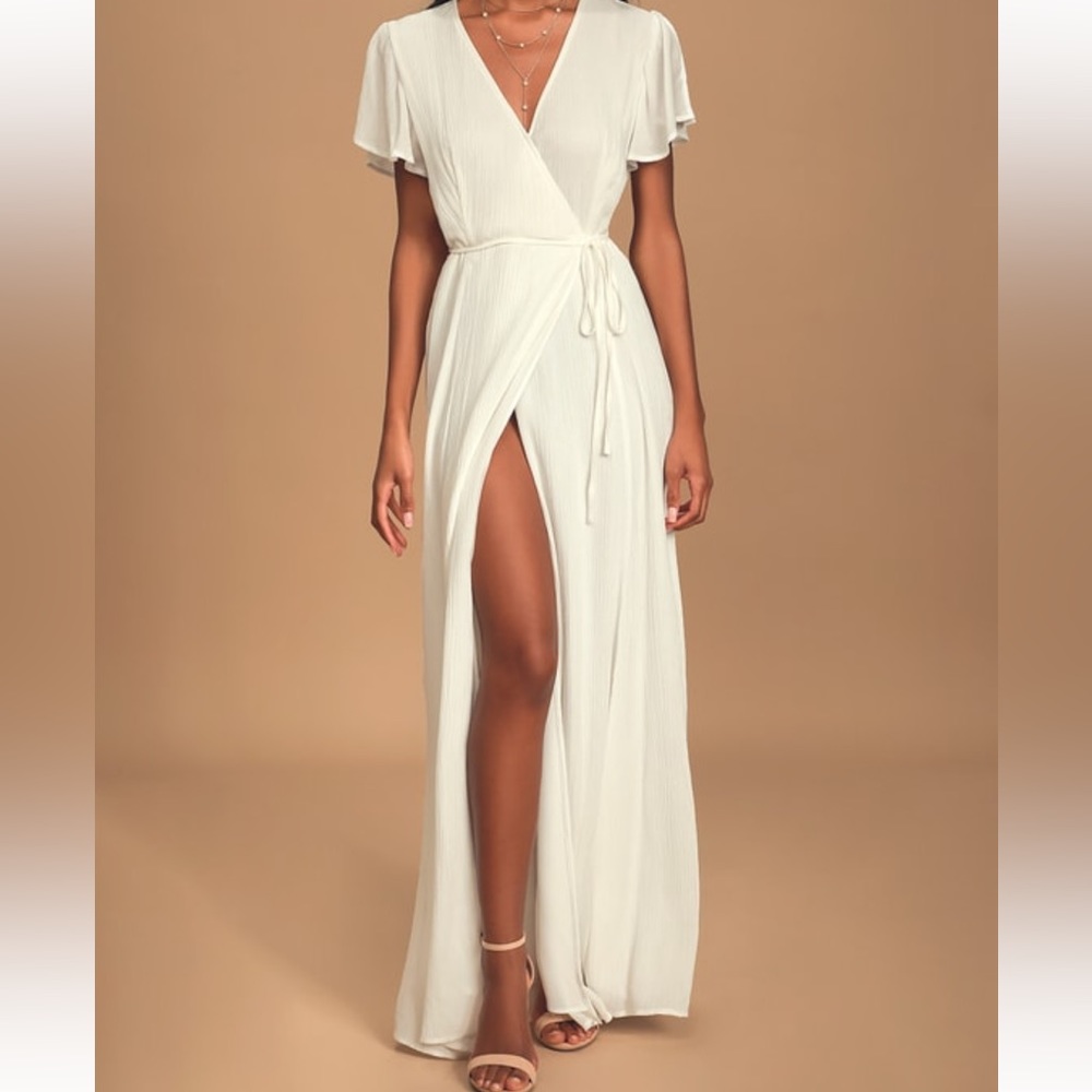 Lulus White Wrap Maxi Dress - heart of gold